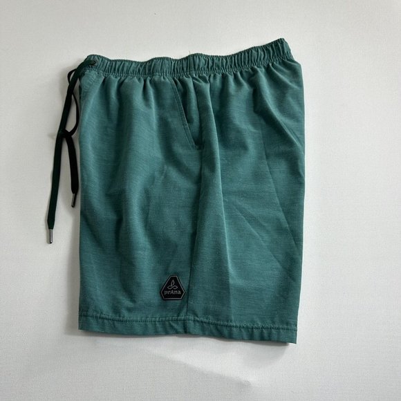 PrAna Men’s Bowie Swim Trunks Organic Cotton Blend UPF 50+ Size Small XL Green - Picture 2 of 8